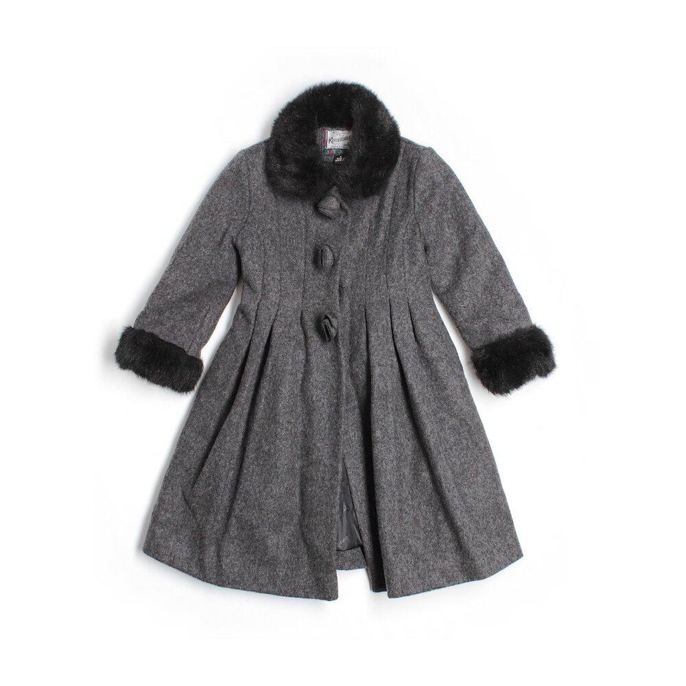 Girl Rothschild Gray Black Wool Faux Fur Holiday Winter Church Dress Coat Size 5